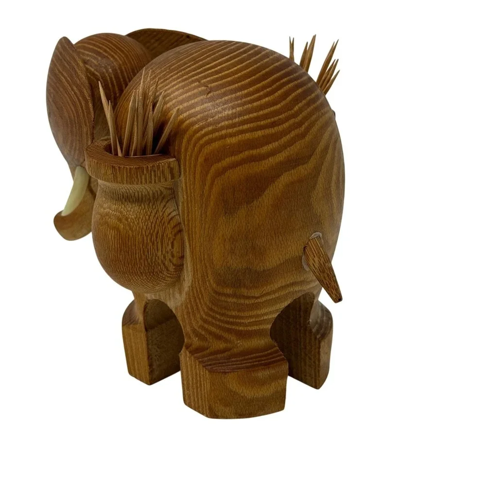 MCM Elephant Toothpick Holder‎ Wood Bar Cart Pick Holder Appetizers Cocktails C